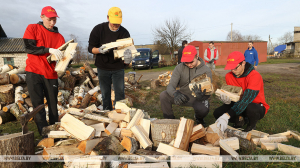 Молодежь Березинского района помогает односельчанам заготавливать дрова