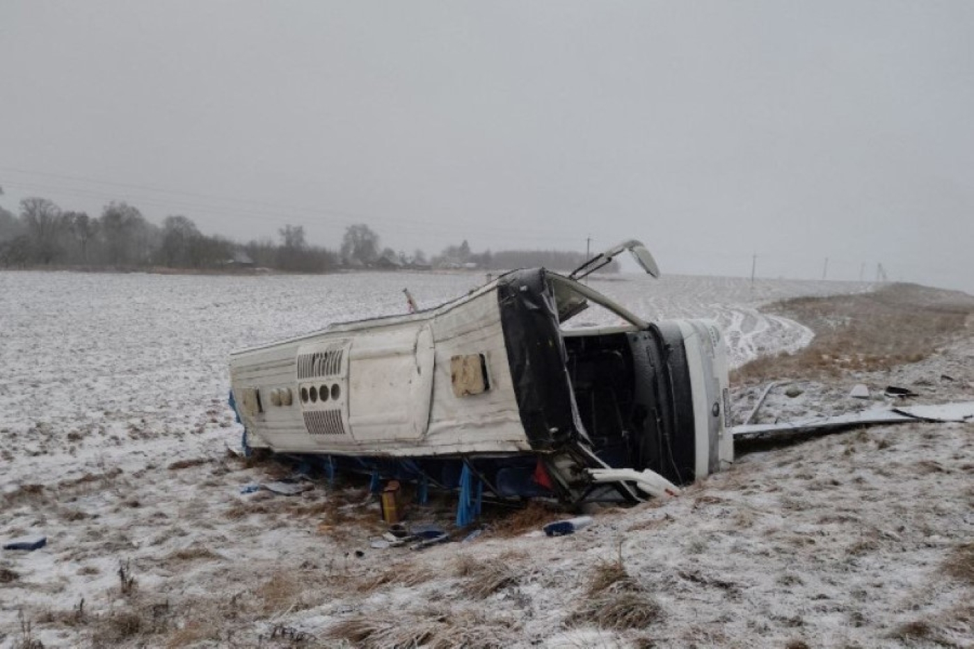 Международный автобус опрокинулся в Толочинском районе, одна пассажирка погибла на месте